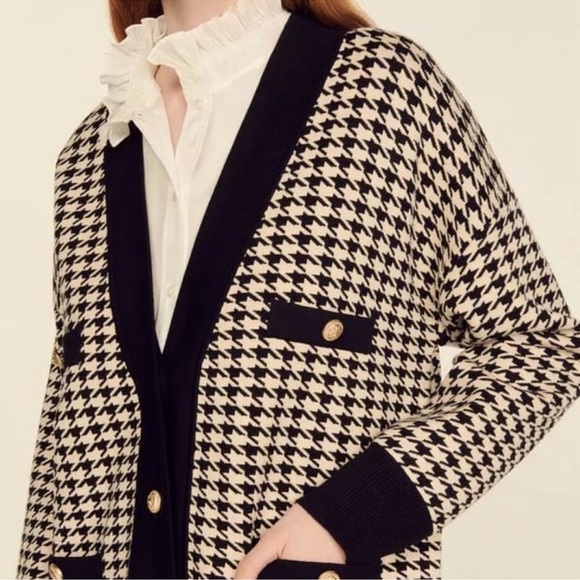 NWOT Sandro Dane Oversized Houndstooth Cardigan Sz 1 - Picture 9 of 9